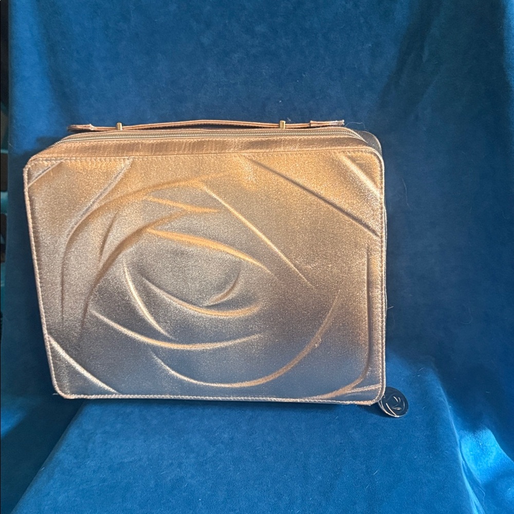 Lancôme Paris silver/pink Floral Embossed cosmetic case in new condition